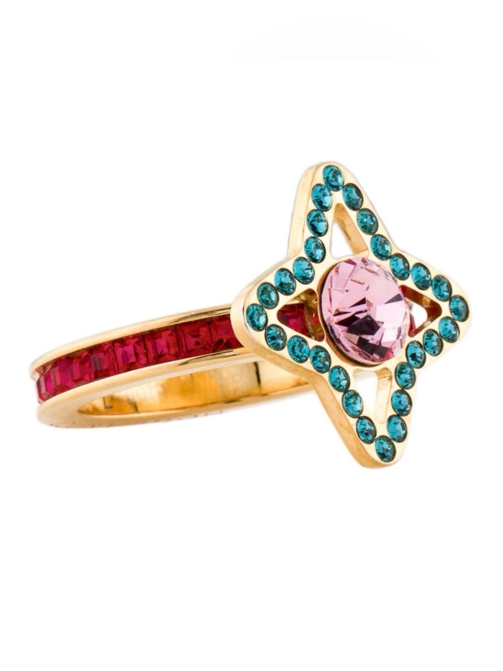 LOUIS VUITTON 🌟Gold Plated Rhinestone Berg Eye Candy Ring Size L -US 8**EUC
